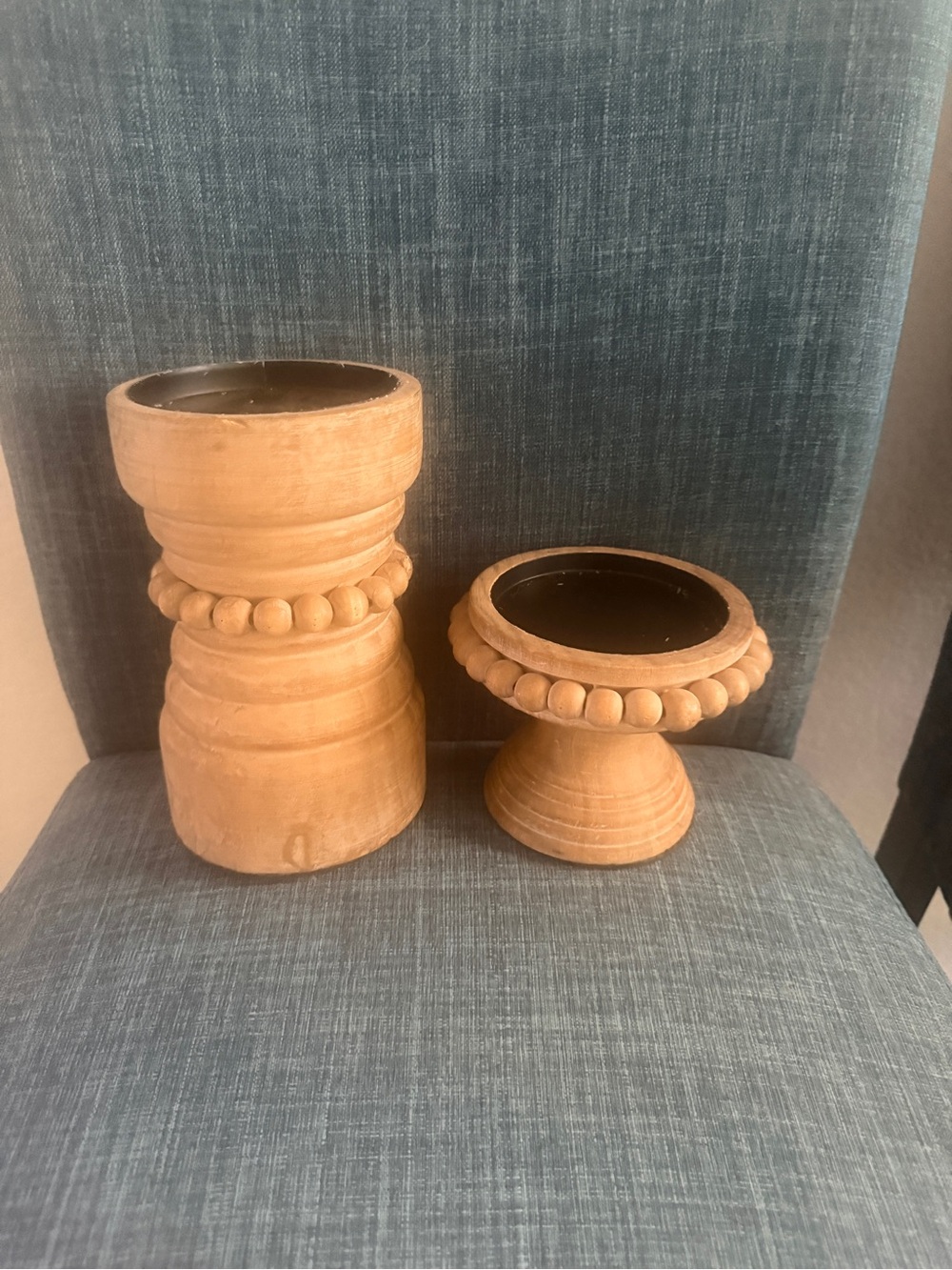 Kirklands Wooden Beaded Pedestal Vases - Natural